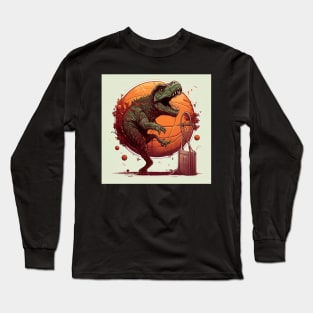 Dinosaur Playing Basketball Funny Long Sleeve T-Shirt